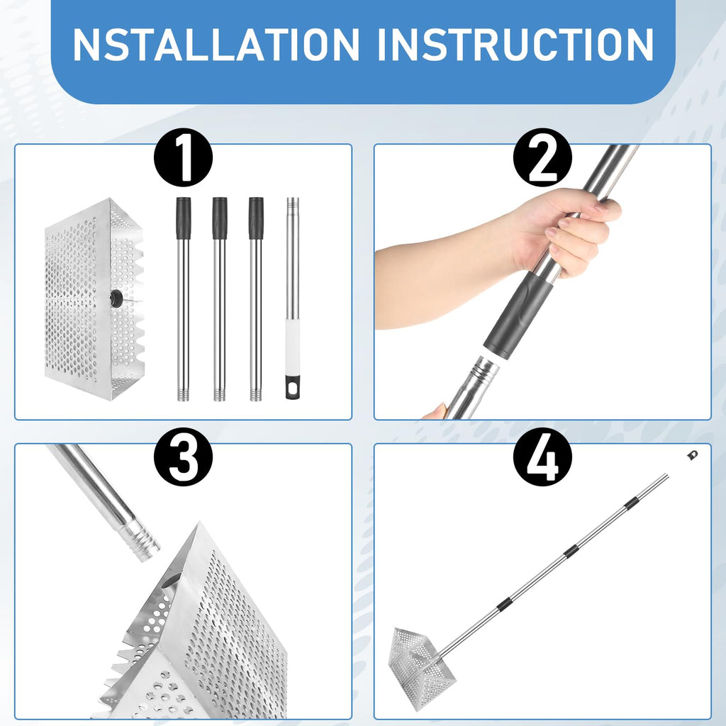 Sand Flea Rake, 65" Stainless Steel Long Handle Sand Sifter for The Beach