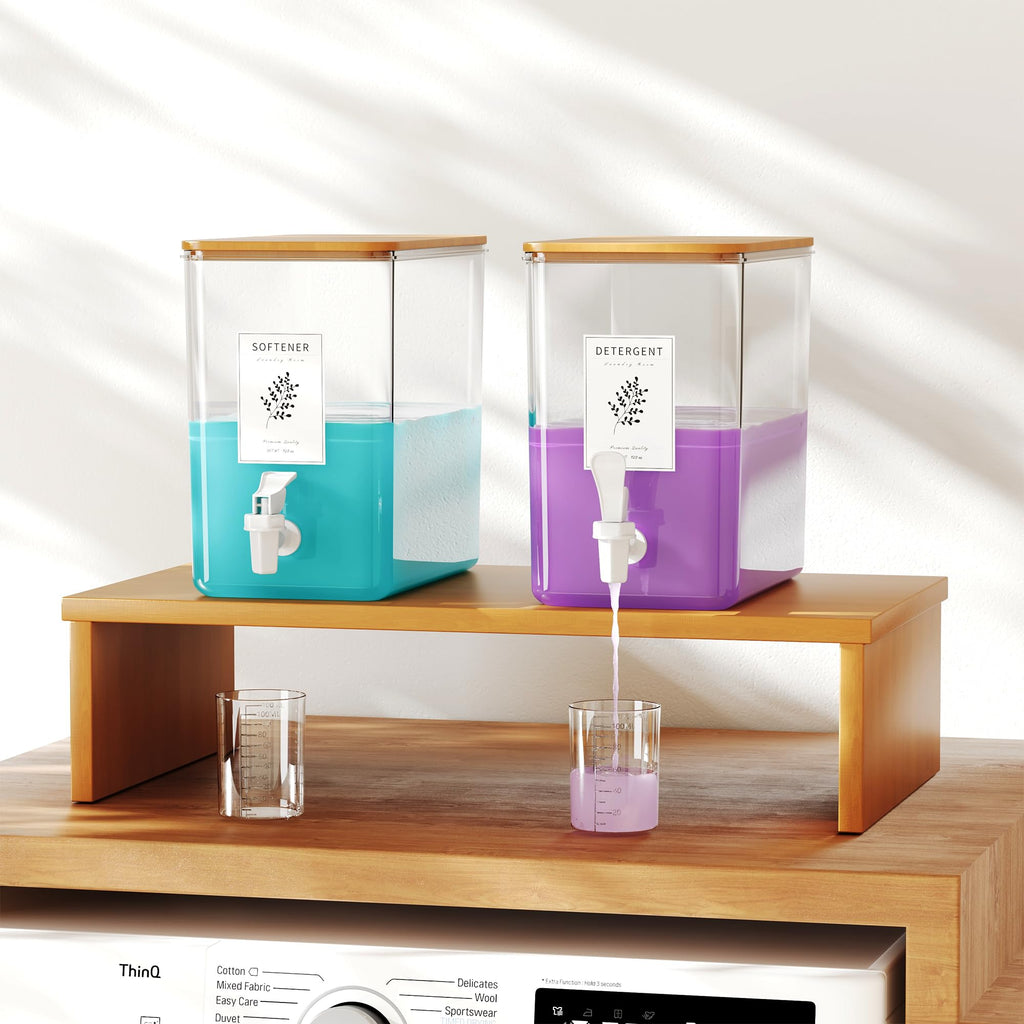 RoleDes Laundry Detergent Dispenser Set, Liquid Laundry Soap Dispensers for Detergent and Fabric Softener, 2 x 101 oz Refillable Containers with Stand for Laundry Room Organization