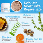 Manuka Honey Exfoliating Face Scrub – Gentle Microdermabrasion Face Exfoliator to Help Smooth, Soften & Balance with Moisturizing Organic Superfoods 4oz