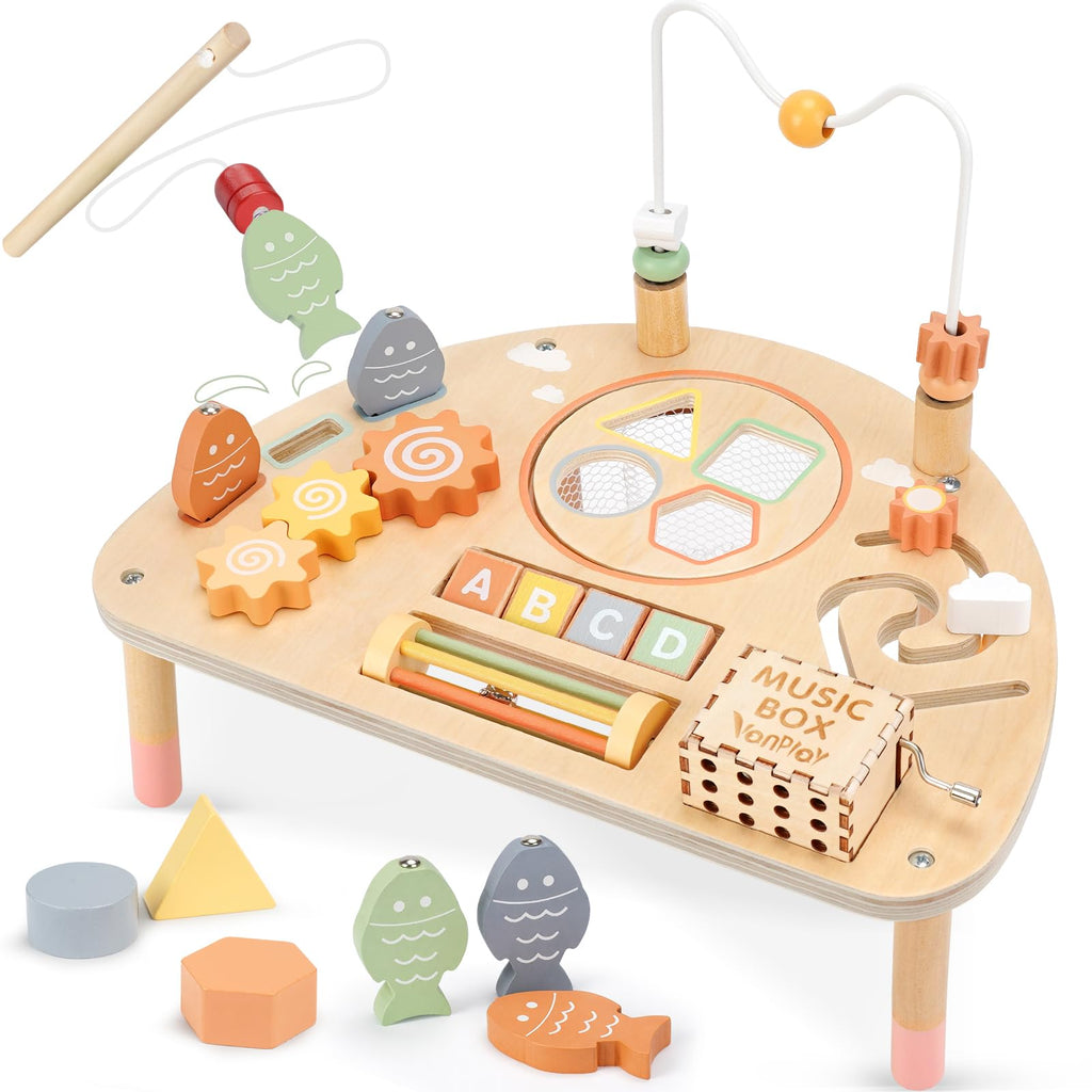Vanplay 8 in 1 Wooden Activity Table, Montessori Toys for 2 Year Old Gift