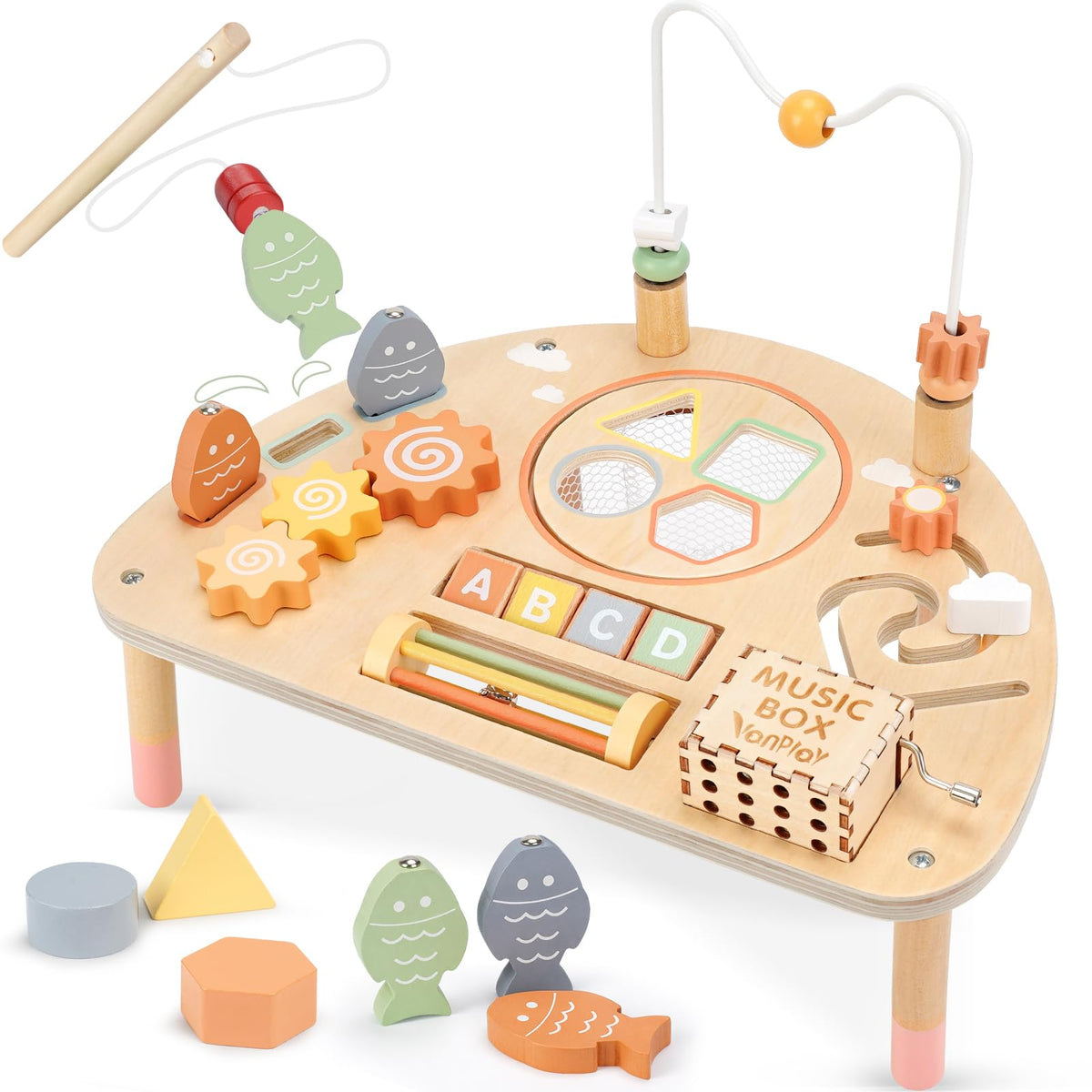 Vanplay 8 in 1 Wooden Activity Table, Montessori Toys for 2 Year Old Gift