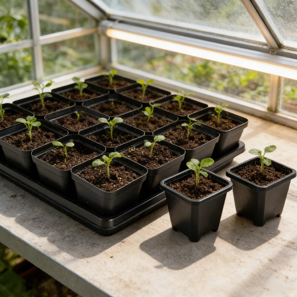 2.6in 100 Pcs Square Nursery Pots with 5 Pcs Plastic Seed Starting Trays