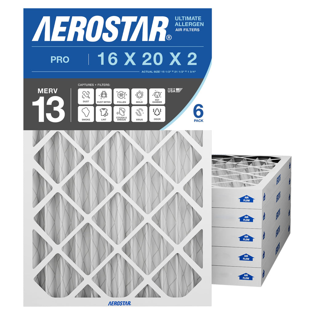 Aerostar 19 7/8 x 21 1/2 x 1 MERV 6 Pleated Air Filter, AC Furnace Air Filter, 6 Pack (Actual Size: 19 7/8"x21 1/2"x3/4")