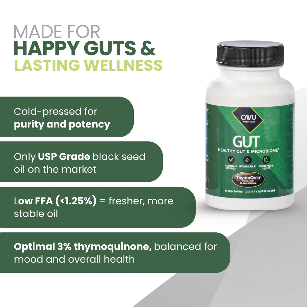 ThymoQuin Gut Health Supplements for Healthy Digestion & Gut Repair | Advanced Formula with Bioavailable Black Seed Oil with 3% Thymoquinone | Gut Health Supplements for Women & Men | 60 Softgel