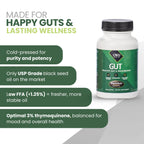 ThymoQuin Gut Health Supplements for Healthy Digestion & Gut Repair | Advanced Formula with Bioavailable Black Seed Oil with 3% Thymoquinone | Gut Health Supplements for Women & Men | 60 Softgel