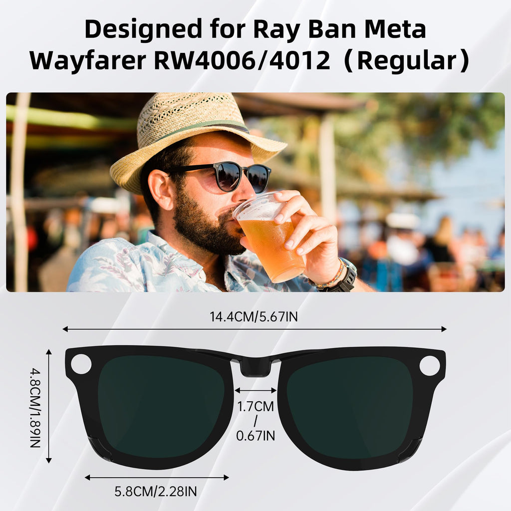 HIBLOKS Polarized Clip for Ray-Ban Meta Wayfarer RW4006 & Gen 2 RW4012 Regular (50-22), Shiny Black Frame Discoloration Clip for Meta Wayfarer Gen 2 Protect Your Eyes, (Regular, Yellow)