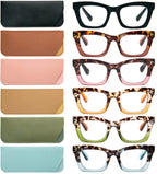 REAVEE 6 Pack Oprah Style Reading Glasses for Women Blue Light Blocking Cute Square Computer Readers with Spring Hinge 2.0
