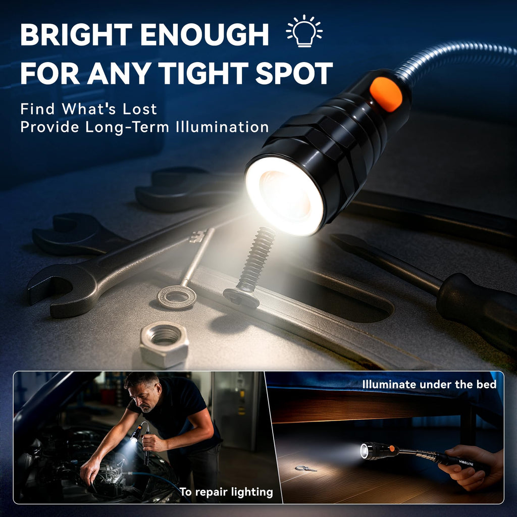 VIBELITE Extendable Magnetic Flashlight with Telescoping Magnet Pickup Tool-Fathers Day Dad Gifts for Husband, Dad, Men, Women, Him, Mechanic, Birthday Gifts for Men, Cool Gadget, Black