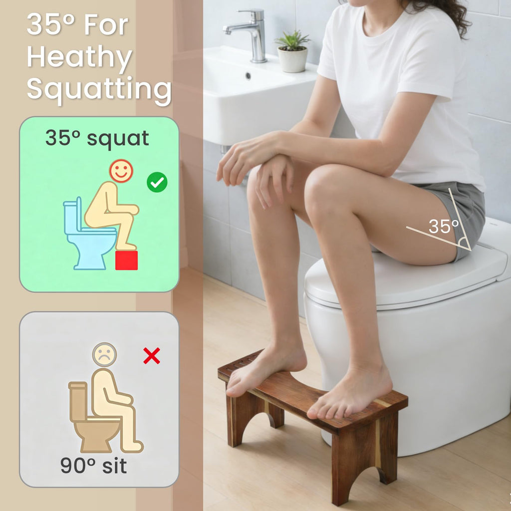Danfoxer 7 Inches Acacia Wood Toilet Stool Squat for Adults,Foldable Poop Stool for Bathroom,Portable Potty Step Stool with Non-Slip Strip,No Assembly Required