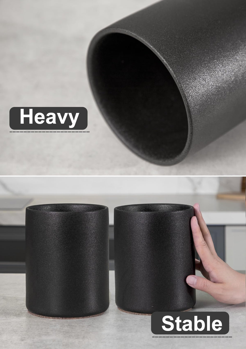 Nucookery Ceramic Kitchen Utensil Holder for Countertop, 6.4" Stone Black