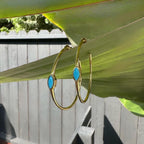 Turquoise Hoop Gold Earrings - Marquise Shape Turquoise Stone Gold Waterproof - Lightweight, Hypoallergenic, Boho Chic Designer Earrings for Everyday Wear -Elegant Minimal Light Weight