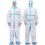 Medtecs Hazmat Suits - 6 Sizes Options (1 PC) - with Sealed Tape - Fabric Passed AAMI Level 4 Disposable Coverall PPE Suit for Biohazard Chemical Protection - Full Body Protective with Hood | L