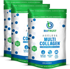 BioTrust Ageless Multi Collagen Peptides Powder - 5 Types (I, II, III, V, X) - Unflavored Collagen Powder for Women & Men - Hydrolyzed Protein - Grass Fed Beef, Fish, Chicken, Eggshell Membrane, 3-pk