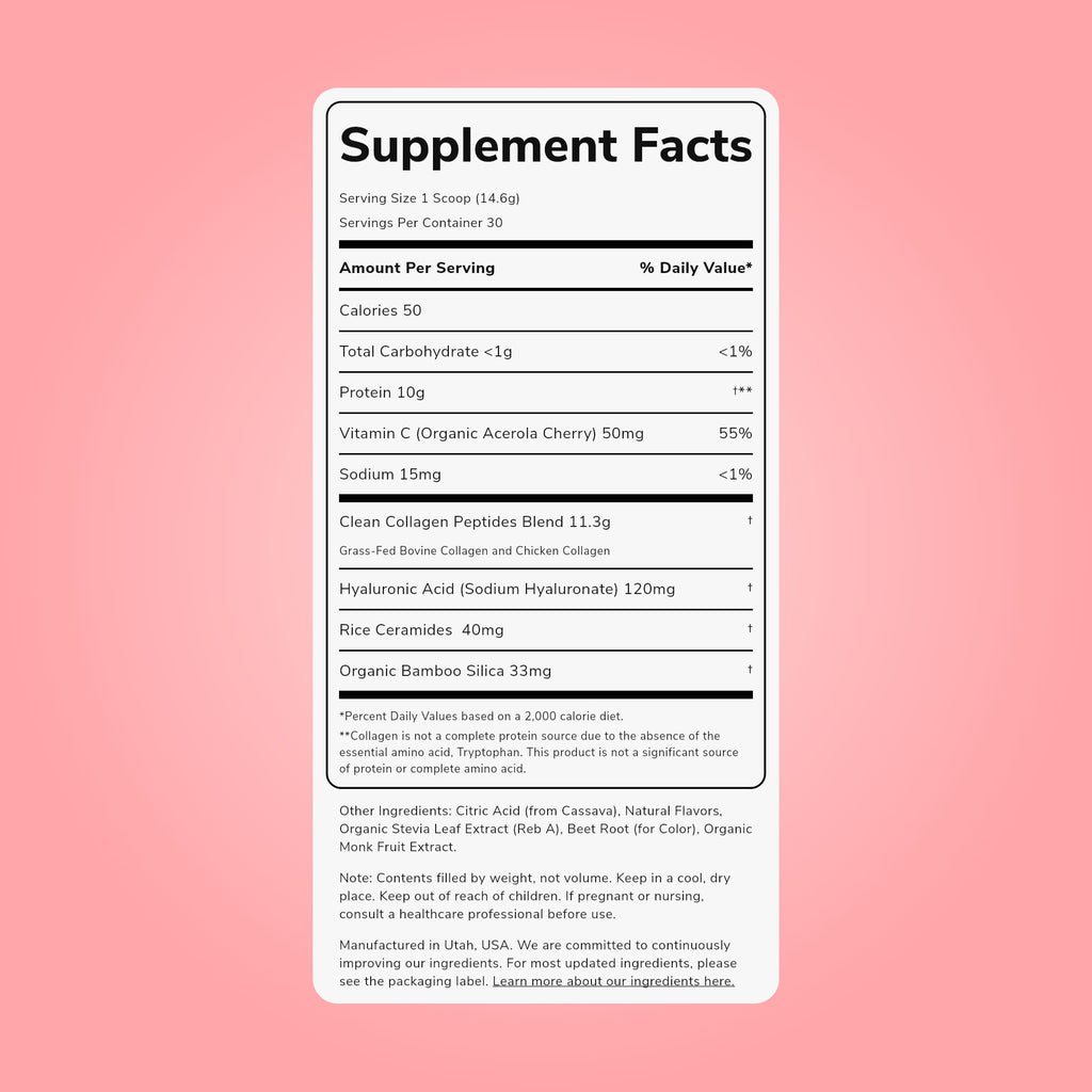 Clean Simple Eats Collagen Powder + Beauty Blend, Strawberry Colada, Hydrolyzed Collagen Peptides from Grass Fed Bovine & Chicken, Hyaluronic Acid for Hair, Skin, Nail & Joint Support, 30 Servings