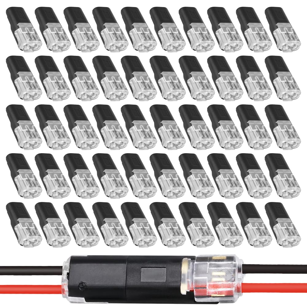 Double Wire Plug in Connector with Locking Buckle, Flame Retardant Locking Wire Quick Connectors, Suitable for Emergency Repairs, Home and Automotive Wiring, Easy to Use (50PCS for 18-22 AWG)