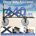 Strolking 51" Beach Wagon with 10" Inflatable PU Balloon Wheels, 440LBS Heavy Duty Beach Cart with Rear Tailgate, Air-Adjustable Foldable Wagon for Sand, Blue (Pump Included)