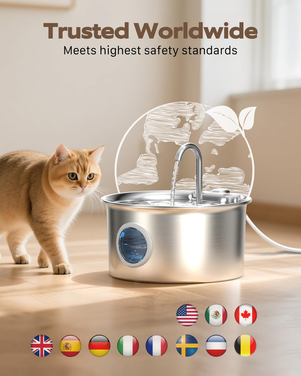 Cat Water Fountain Stainless Steel: Cat Fountain for Drinking - 88oz/2.6L