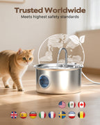 Cat Water Fountain Stainless Steel: Cat Fountain for Drinking - 88oz/2.6L