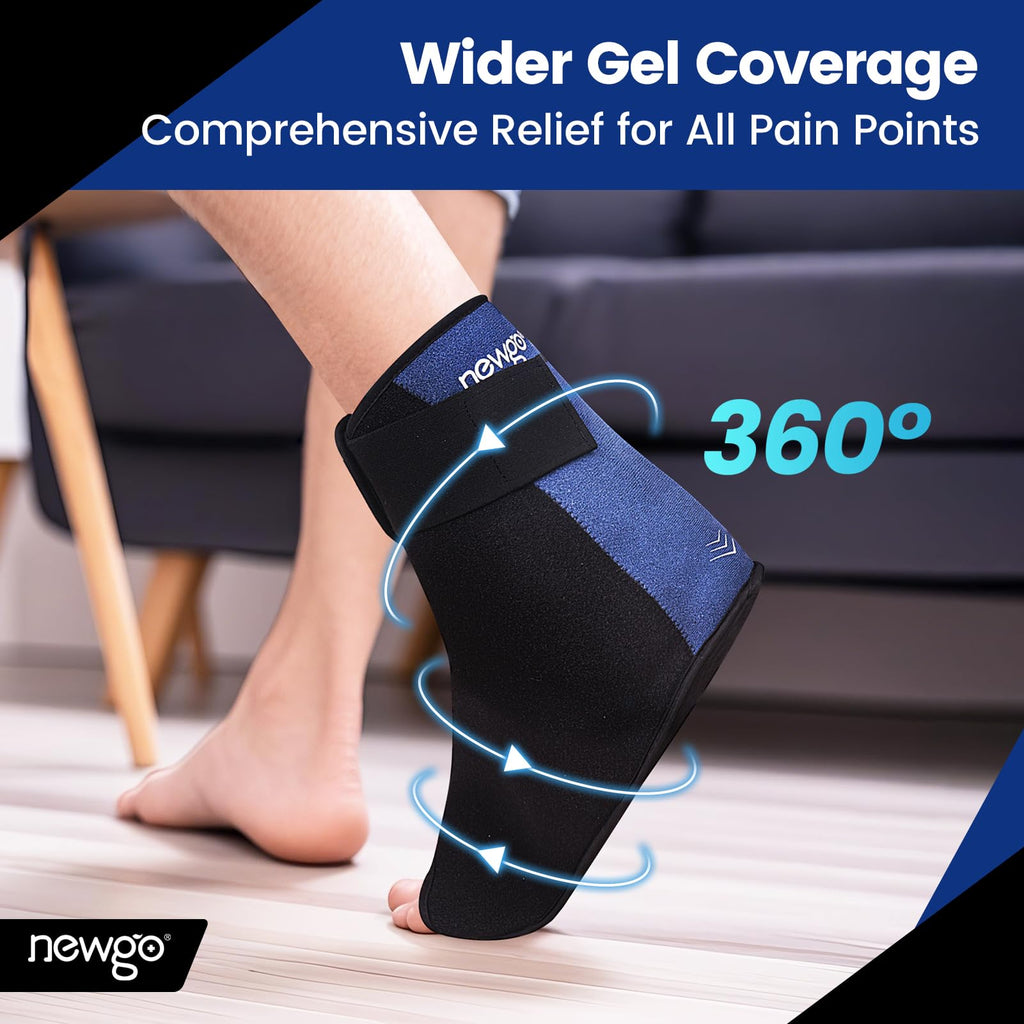 NEWGO Foot Ice Pack Wrap for Plantar Fasciitis, 45-Minute Long Lasting Heel Ice Pack with Ice Grids Design for Foot Surgery, Sprained Ankle, Heel Pain, Swelling