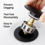 KES All Metal Bathroom Sink Drain with Strainer Basket Hair Catcher Anti Clog Pop Up Drain Stopper for Lavatory Vanity Vessel Sink with Overflow, Rustproof 18/8 Stainless Steel Matte Black S2013A-BK