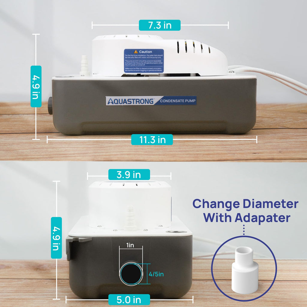 Aquastrong HVAC Condensate Pump, 115V/230V, Automatic Safety Switch, AC Condensate Removal for Air Conditioner, Furnace, Dehumidifier, 3.3' Power Cord, White