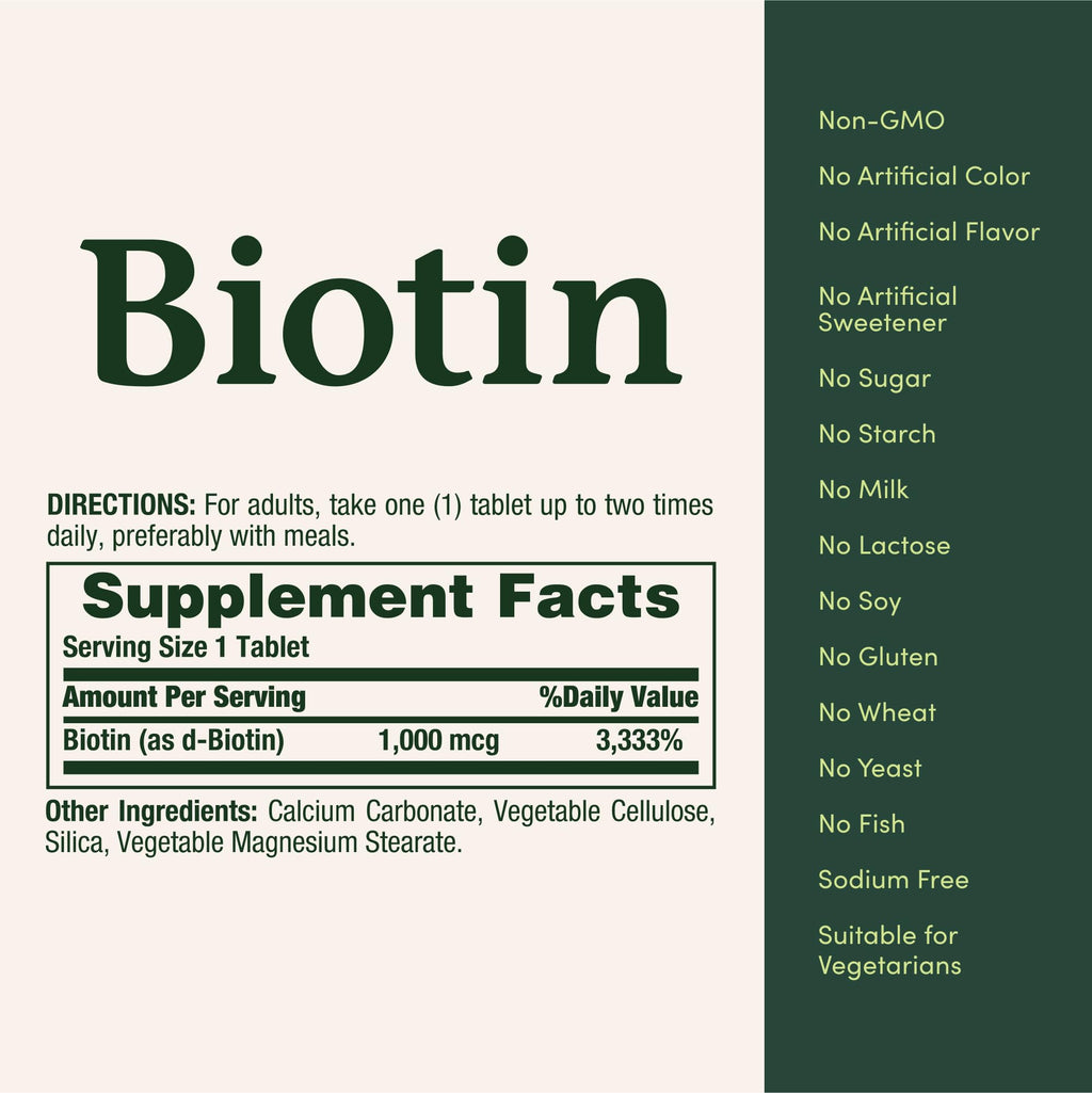 Nature's Bounty Biotin, Supports Metabolism for Energy and Healthy Hair, Skin, and Nails, 1000 mcg, 100 Tablets (Pack of 2)