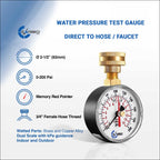 CARBO Instruments 2-1/2" Water Pressure Test Gauge, 0-200 PSI, Red Max Pointer, 3/4" Female Hose Thread, Rust-Free Corrosion-Resistant Case, Brass Connector, for Home, Garden, RV, Indoor/Outdoor