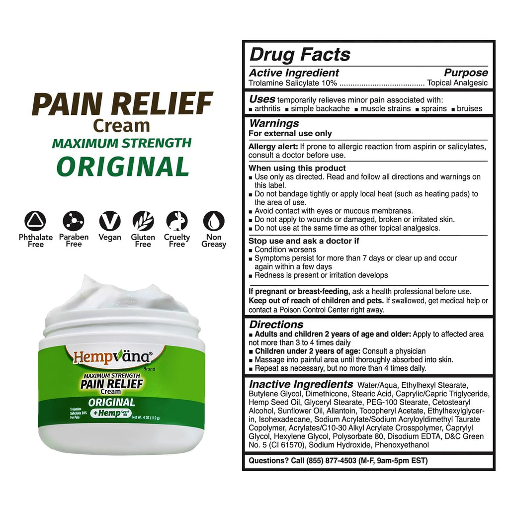 BulbHead As Seen On TV Hempvana Original Relief Cream Maximum Strength, The Hemp Cream for Muscle Joint Back Knee Shoulder Neck Elbow Hand Foot