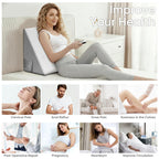 Wedge Pillow, 10 Inch Bed Wedge Pillow for Headboard, Pillow Wedge for Acid Reflux Relief, After Surgery, Sleeping，Back Pain Relief, Memory Foam Top, LightGrey