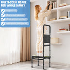 Upgraded Step Stool with Handle for Elderly Adults, Sturdy Bedside Step Stool for High Beds, Handle Step Stools with Sensor Light & Storage Bag,Heavy Duty 650lbs Bed Steps with Adjustable Handle & Leg
