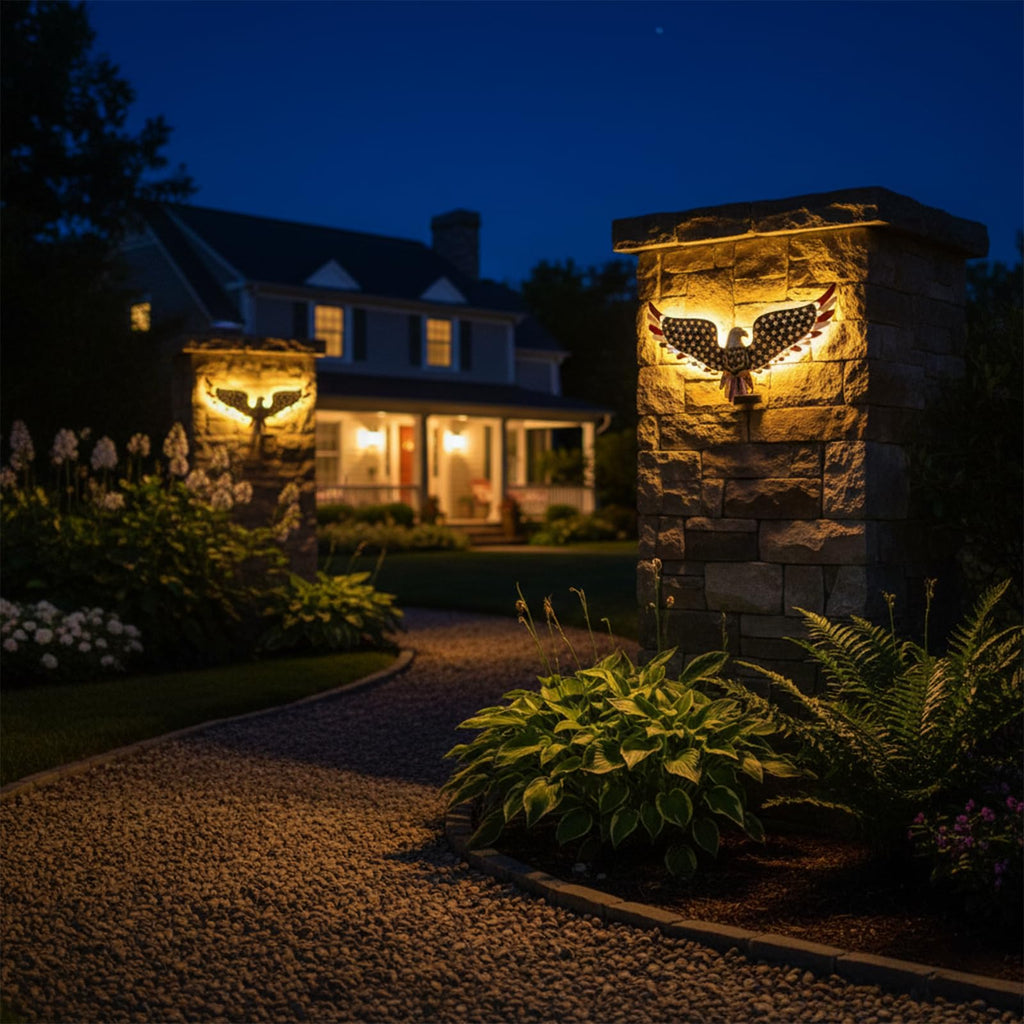 2 Pack 23" American Eagle Metal Wall Art with Solar Lights Outdoor