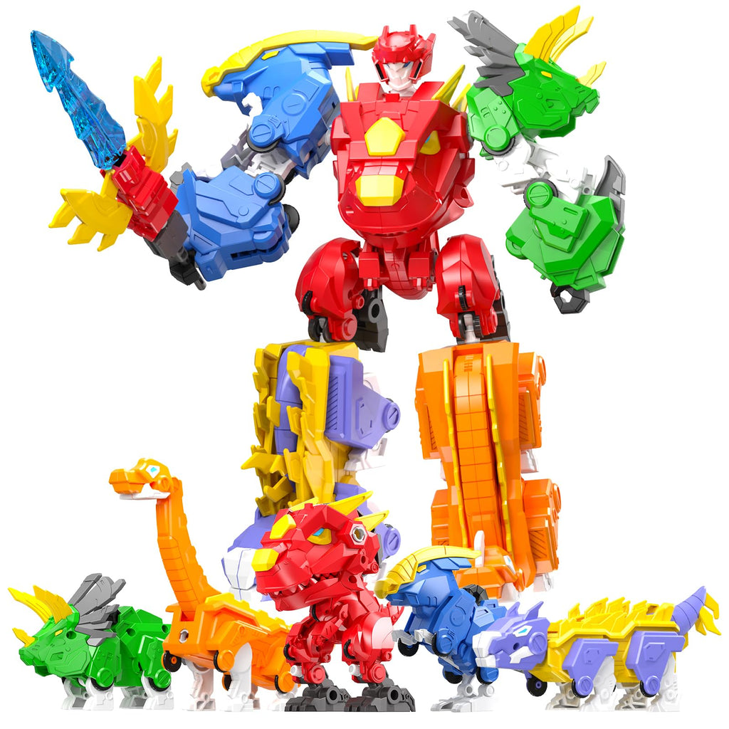 RISUNTOY 6+ Kids 5-in-1 Dinosaur Transforming Robot Toy - Safe, Durable, Easy Assembly | Educational Gift for Boys & Girls - Build & Combine into Mega Robot with Weapon