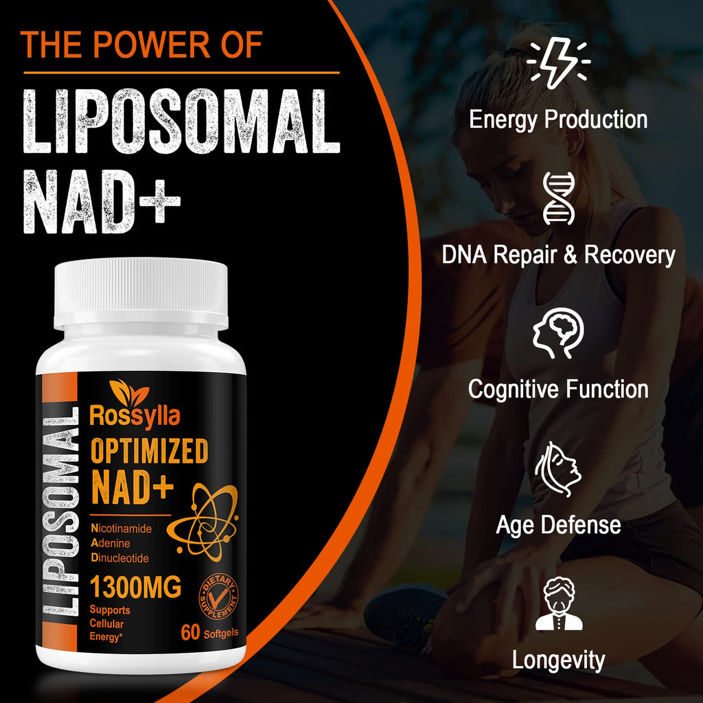 Rossylla Liposomal NAD+ Supplement, 1300 mg per Serving, NAD Plus Supplement with Liposomal Delivery, Supports Cellular Energy and Healthy Aging, 120 Softgels