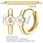 MILACOLATO 925 Sterling Silver Flower Hoop Earrings for Toddler Women, Pink