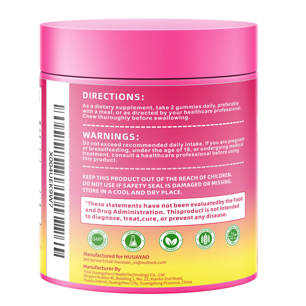 HUUAYAO Feminine Probiotics Gummies - Women's Probiotic Slippery Elm Gummies, Sugar-Free, Pineapple Flavor, 60 Count