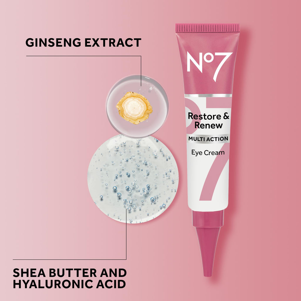 No7 Restore & Renew Multi Action Eye Cream - Skin Renewing Under Eye Cream for Puffiness & Dark Circles - Moisturizing Formula for Wrinkles (15ml)