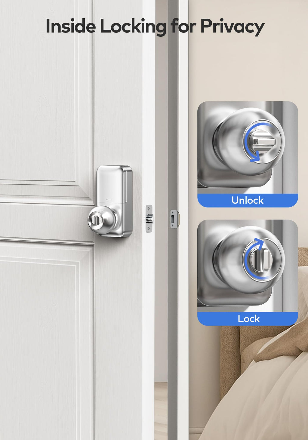 TEEHO TE003 Keyless Entry Keypad Door Lock with Handle, Electronic Digital Smart Locks for Front Door, Smart Door Knob with Code for Bedroom, Auto Lock, Passage Mode, Easy to Install, Satin Nickel