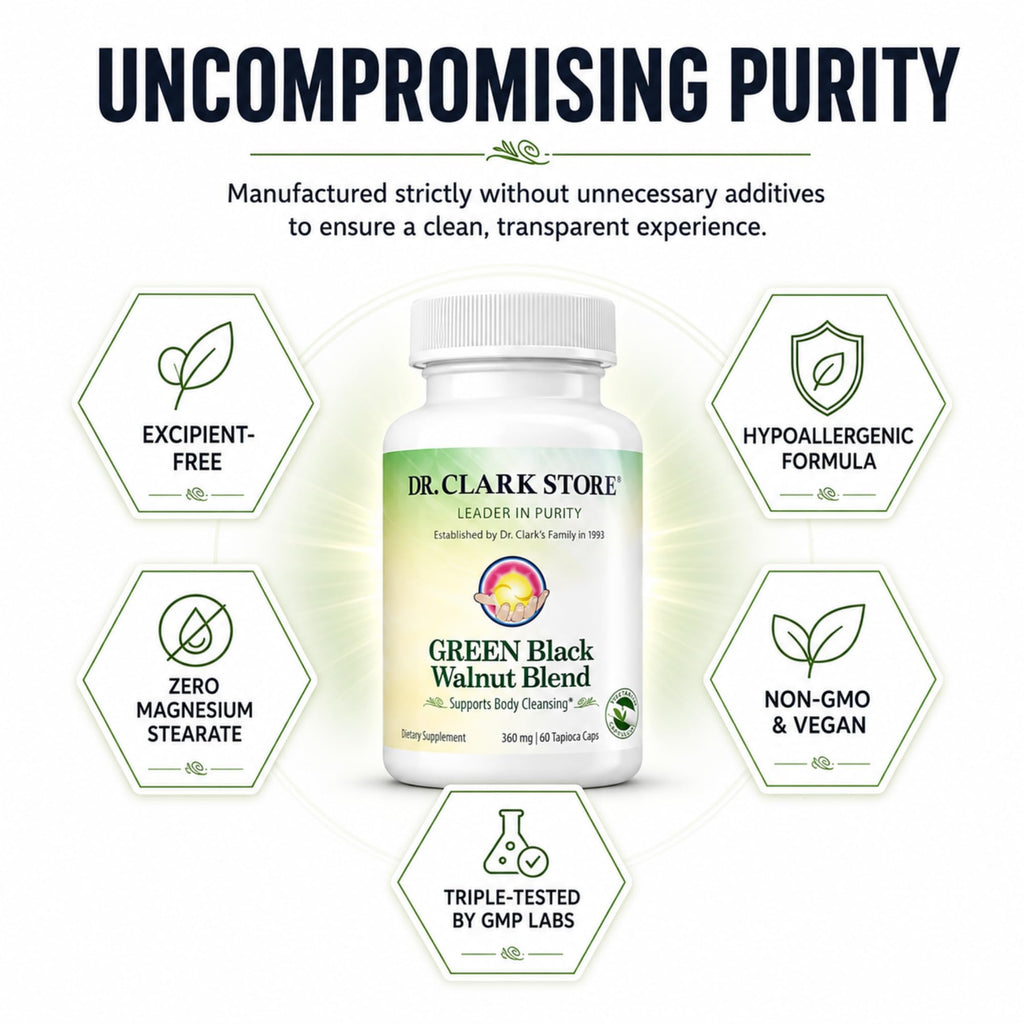 Dr Clark Store Green Black Walnut Blend 360mg, 60 Tapoica Capsules, 60 Day Supply, Freeze Dried Hull with Peppermint, Supports Healthy Intestinal Environment and Routine Wellness Cleansing, USA Made