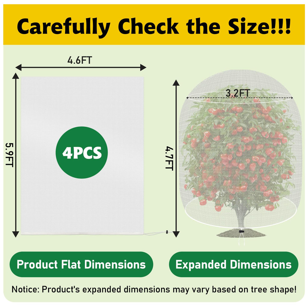 Evoio Bird Netting for Garden Blueberry Bushes Fruit Tree Netting Cover Plant Protection Mesh Bags with Drawstring, 4 Pack 4.6 x 5.9 ft Shrubs Bush Tomato Strawberry Berry Barrier Protectors Net