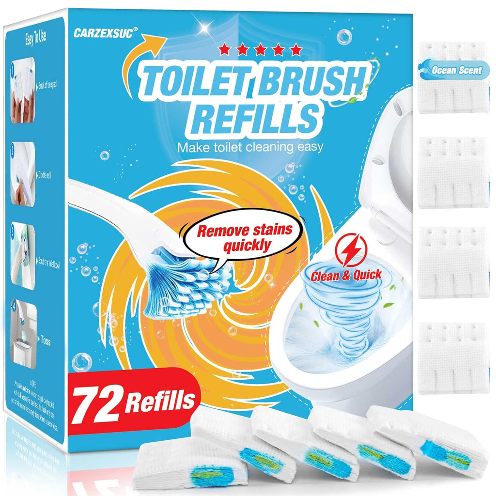 CARZEXSUC Toilet Cleaner Refill Pads Ocean Scent Enhanced Odor Control 72 Count Scrubber Refill Clean Stains Disposable Toilet Brush Refill for Toilet and Bathroom