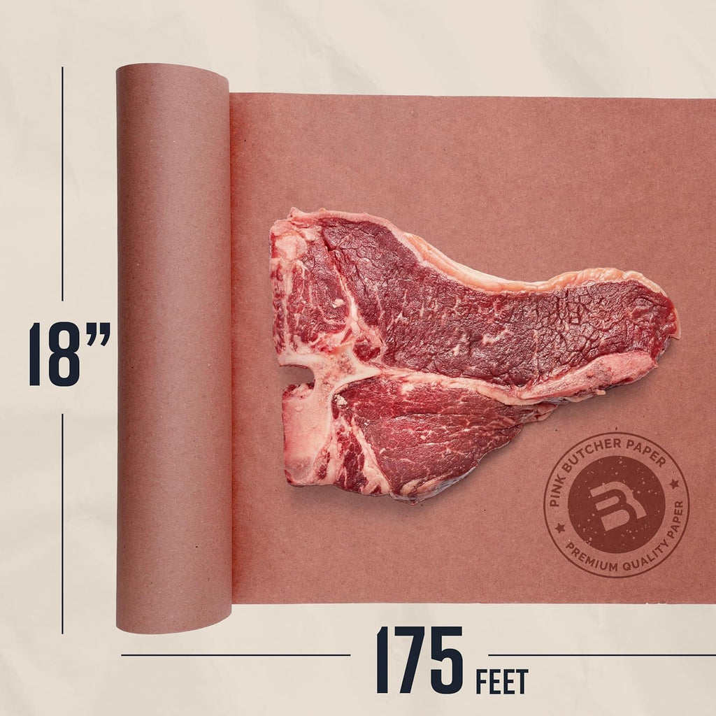 Bryco Goods Pink Butcher Paper Roll with Dispenser Box, 18" x 175' (2100”) Food-Grade Peach Butcher Paper for Smoker, BBQ, Grilling, Smoking Meat - USA Made - Unbleached, Uncoated and Unwaxed