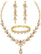 Paxuan Wedding Jewelry Sets for Bride Bridesmaid Bridal Jewelry Set for Women Wedding Crystal Necklace Earrings Bracelet Set for Party Prom Jewelry (Champagne - 14K Gold)