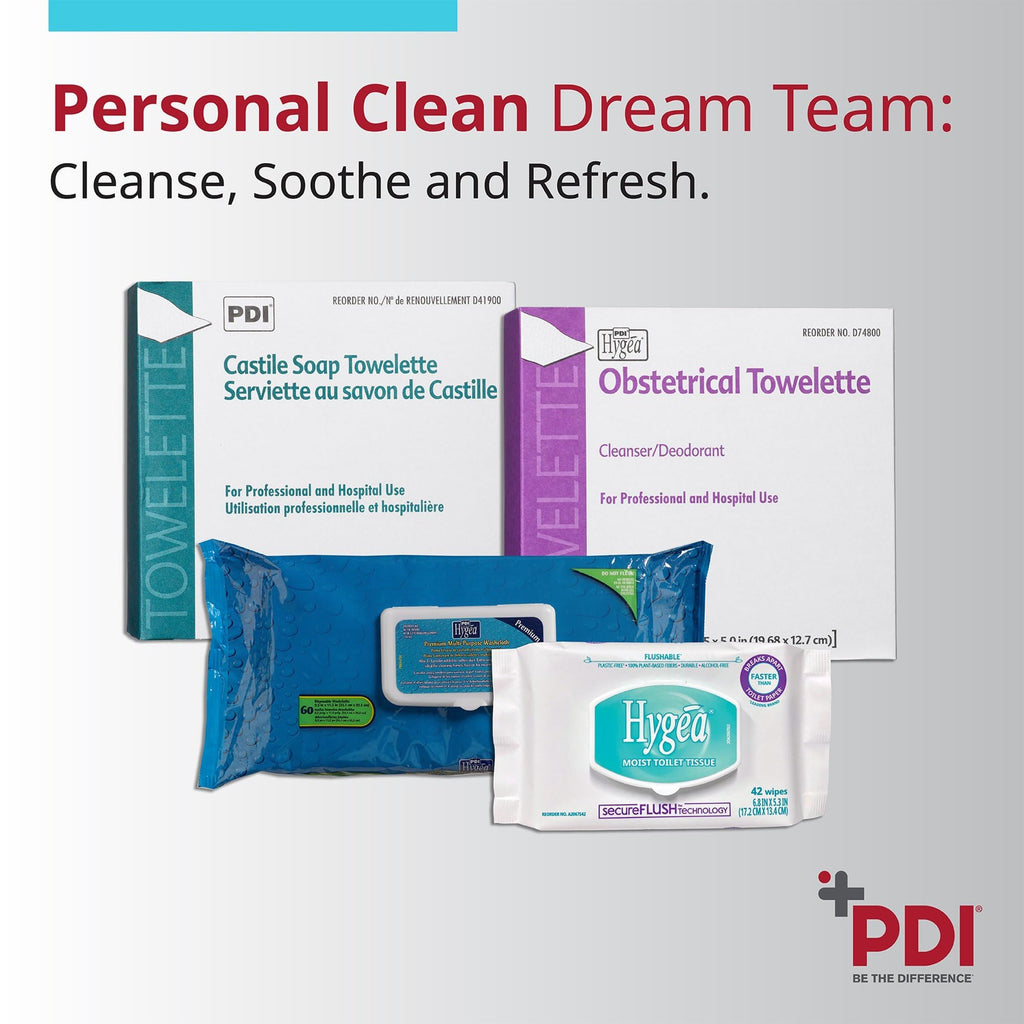 PDI Castile Soap Towelette - Premoistened Facial Cleansing Wipe with Coconut Oil, Great for Travel - Individual Packet, 7.7 in. x 5in., 100 Count, 3 Packs, 300 Total