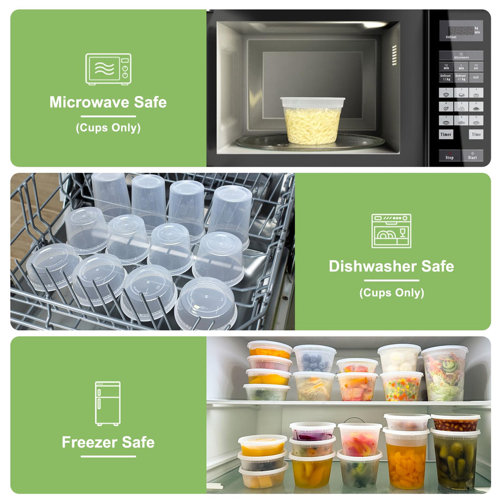 Dipoo 60 Sets (120-Piece) Deli Containers with Lids 8 oz, Leak-Proof & BPA Free Airtight Takeout Plastic Food Storage Containers for Soup, Freezer/Microwave/Dishwasher Safe
