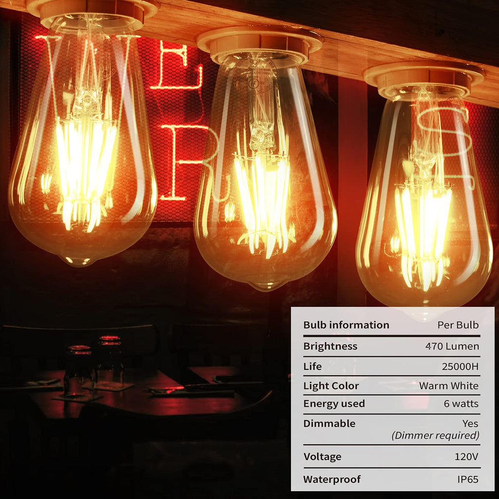 Brightown Edison Bulb, Dimmable 6W E26 LED Bulbs 60 Watts Equivalent Warm White, 6 Pack