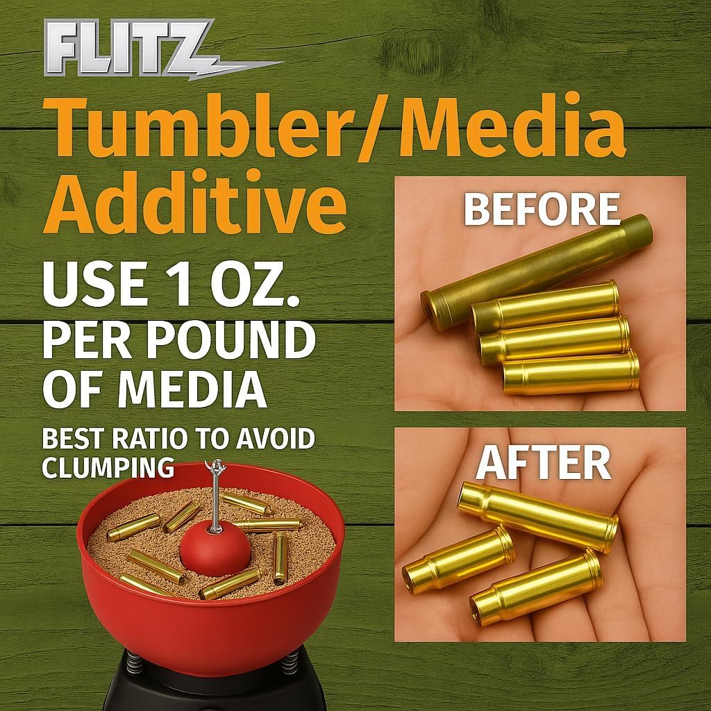 Flitz Tumbler Media Additive - 7.6oz Bottle of USA-Made Brass Cleaner Reloading Liquid for Ammo, Copper, & All Metals - Ammonia-Free Tumbling Polish to Remove Oxidation, Powder Residue (1 Pack)