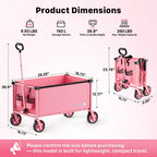 HOMBETTA 29.3" Collapsible Wagon Cart, 150L Heavy Duty Folding Utility Wagon with Wheels, 260 lbs Load, Portable Rolling Cart for Garden, Shopping, Sports, Camping, Pink
