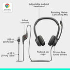 Logitech H390 Wired Headset PC/Laptop Stereo Headphones, USB-A, Black