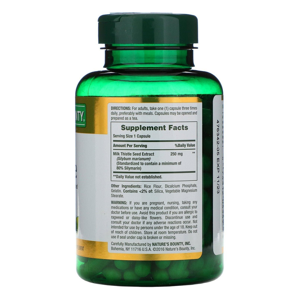 Nature's Bounty Milk Thistle 250 mg Capsules 200 ea (Pack of 3)