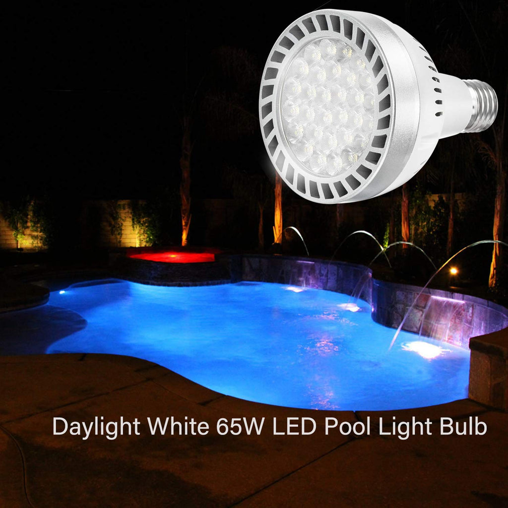 Bright Led Pool Light Bulb,120V 65W with 6000LM E27/E26 Base Pool Light Bulb Daylight White 6000K Swimming Pool Replacement for Most Pentair Hayward Light Fixtures